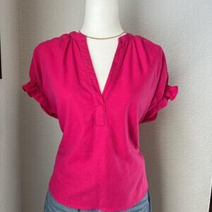 Marc New York Andrew Marc Pink Linen Blend Ruffle Blouse